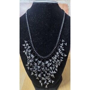 Hand-Woven Black Clear Seed Bead Collar Necklace – Fringe Bib Statement Jewelry